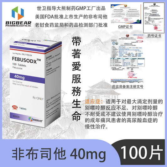 大熊制药 BIGBEAR  非布司他40mgFEBUSODY™M  100 Tablets Febuxostat